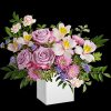 Make spring shimmer with this luxurious lavender arrangement, hand-delivered in a wooden