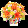 The Birthday Celebration arrangement brings together roses and Asiatic Lilies to create