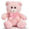 Plush pink bear with pink grosgrain ribbon. 

7&quot; Sitting