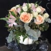 peach, pink and white