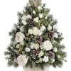boxwood tree in white stoneware all white flowers