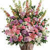 5 each roses, 50cm, lavender
4 stems roses, spray, pink
2 stems lilies, asiatic