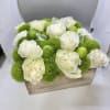 Wooden box fill with seasonal flowers combination .
Very popular floral arrangement with