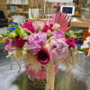 Vibrant and lively essence of a flower arrangement dominated by hot pink