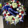 This was completed for a veteran and has hydrangea, cushion mums, carnations