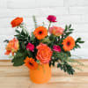 A monochromatic color palette of hot pinks and oranges in a bright