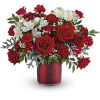 This Valentine&#039;s Day, send red spray roses, white alstroemeria, miniature red carnations