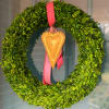 21&quot; Preserved Boxwood Wreath Adorned with Gold Heart Keepsake.  Best used