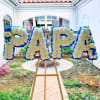 This PAPA is made of white carnations and trimmed with blue cushion