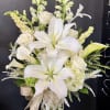 Classic white bouquet with gold ribbon