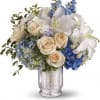  A beautiful mixed blue and white hydrangeas, delphinium, white creamy roses