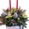 This elegant decorative centerpiece features a luxurious blend of natural and festive