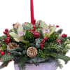 This elegant decorative centerpiece features a luxurious blend of natural and festive