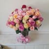 Beautiful all shades of pink 100 roses in a hand tied bouquet