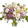 Luxe in love! Pale lavender roses, creamy white lilies and delicate greens