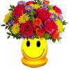 Happiness, delivered! Colorful roses in a cheerful ceramic planter are the quickest