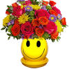 Happiness, delivered! Colorful roses in a cheerful ceramic planter are the quickest