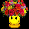 Happiness, delivered! Colorful roses in a cheerful ceramic planter are the quickest