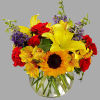Beautiful and vibrant colors of alstroemeria, larkspur, spray roses, carnations, sunflowers, and
