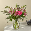 Fairytale&ndash;pink roses, hot pink alstroemeria, and pink snapdragons make an enchanting bouquet