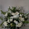 Gorgeous all white garden roses, roses, hydrangea, alsromera, gerbera daisy and other