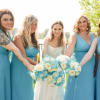 Azul blue and white roses and baby&#039;s breath round whimsical bouquets