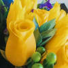 This bouquet is a celebration of contrasts and harmony! Vibrant yellow roses
