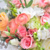 Delicate and sweet, combination of shades, peach and white. This bouquet features