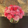 Roses and Tulips arranged on a glass vase. Other colors available.