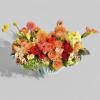 Beautifully composed yellow and orange arrangement Roses, Orchids