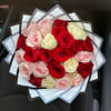 Classy bouquet with beautiful pink, white and red roses.