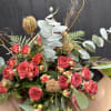 Garden Spray Roses with curly willow, a pod or queen lace, with