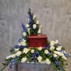 Blue and white floral urn spray