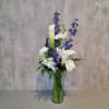 A simple vase of blues and whites is sure to bring warmth