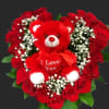 Beautiful and cute Heart design with 24 red roses and I love