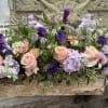 20 inch long birch planter with natural lavender, seeds eculiptis, pretty roses