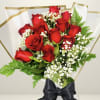 12 Beautiful Red Roses Arranged With Babys Breath And Greenery Hand-Tied Bouquet