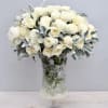 This arrangement is made up of 100 premium white roses mixed with