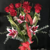 dz red roses with pink lily
