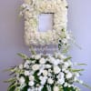 This picture frame featuring hydrangeas, premium white roses, carnations, lilies and orchids.