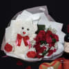 20 MIX HOT PINK &amp; RED ROSES BOUQUET WITH TEDDY BEAR