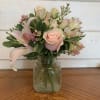 Pale pink roses, pink lily, pale pink spray roses, pale pink alstromeria
