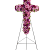 A standing cross with lavender ross and carnations, chrysanthemums of lavender and