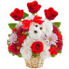 Talk about puppy love! Crafted from lasting white carnations, our canine cutie