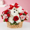 Talk about puppy love! Crafted from lasting white carnations, our canine cutie