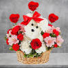 Talk about puppy love! Crafted from lasting white carnations, our canine cutie