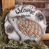 Welcome Friends hedgehog resin stepping stone measures 10&quot; diameter.
