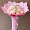 Ramo buchon of 50 roses assembled in pinks and white, as shown.