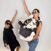 - FLORAL ARRANGEMENTS - WHITE ROSES &amp; BLEACHED WHITE LEAVES AND PAMPAS
-