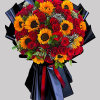 Surprise them with a beautiful bouquet of red roses and yellow sunflowers.